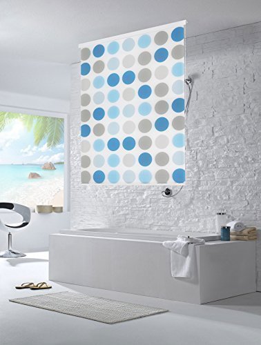 Rapid Teck Halb-Kassetten Duschrollo Duschvorhang 120cm Breite/Retro – BlueDot Dusche Rollo Seilzug Badewannenvorhang