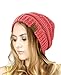 NYfashion101 Exclusive Unisex Two Tone Warm Cable Knit Thick Slouch Beanie Cap, 2 Tone Coral