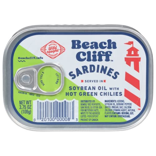 Beach Cliff Wild Caught Sardines in Soybean Oil with Hot Green Chilies