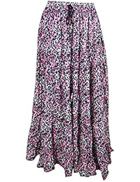 Womans Gypsy Tiered Skirt Printed Pink Passion Tiered Sexy Flare Maxi Summer Skirts M/L