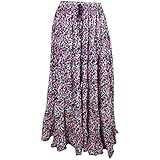 Mogul Interior Womans Gypsy Tiered Skirt Printed Pink Passion Tiered Sexy Flare Maxi Summer Skirts M/L