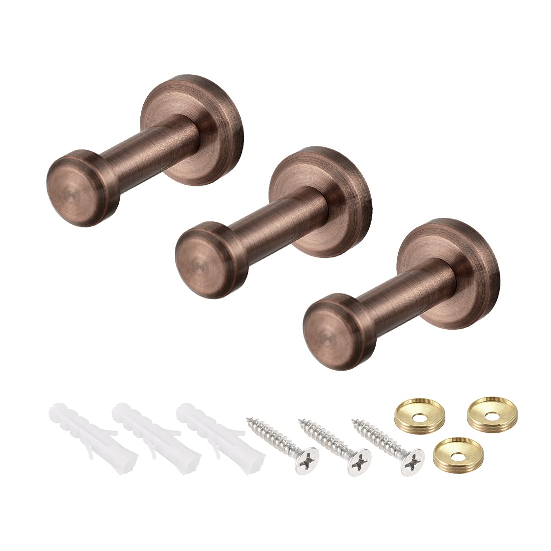 sourcing map Wall Hook Robe Towel Hook Wall Mounted Coat Hooks Hanger Brushed Copper Tone 3Pcs