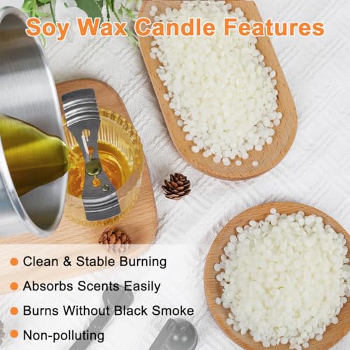Soy Candle Wax for Candles Making 1kg Bag Natural Soy Candle Wax Flake with 50pcs 12cm Cotton Wick 100% Pure Soy Wax Chip Paraffin-Free Premium Scented Candles Making DIY Supply for Adult Beginner Kid