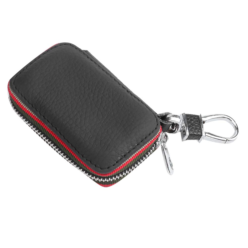 Key Case, Dioche Key Fob Case, Black + Red PU Leather Car Key Case Cover Fob Holder Protector Key Chain with Metal Hook Zipper Closure PU Leather