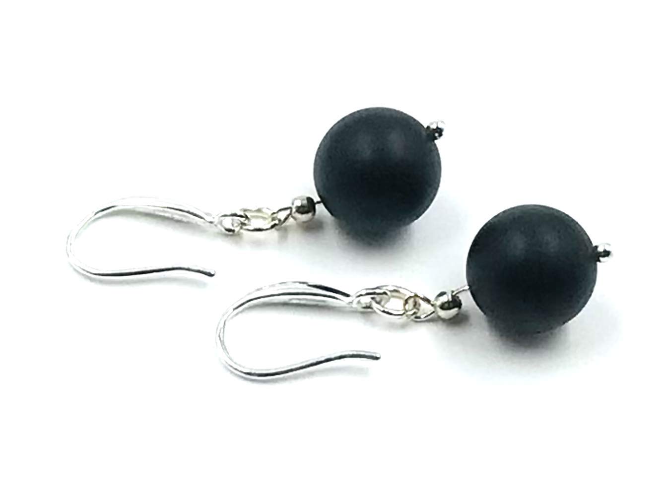 Natural Baltic Amber Fishhook Earrings Sterling silver black color