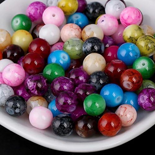 Doyeemei Pretty Pebbles Beads -50 Painted Glass Beads Marble Effect Multi Colour Mix 10mm