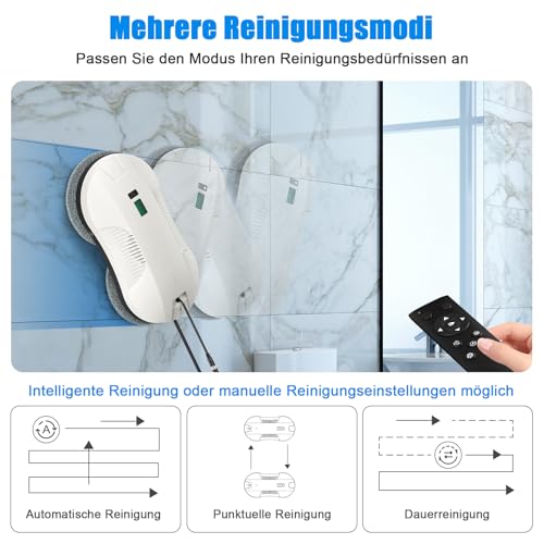 Window Cleaning Robot with Automatic Spray Function, Intelligent Navigation & Edge Detection, 3 Cleaning Modes, Remote Control, 70 ml Tank, Safety & UPS for Windows, Glass, Mirrors, Tiles