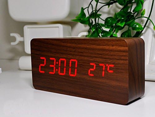 [Newest 2017 Model] Wooden Digital Alarm Clock, Warmhoming Acoustic Control Clock with Time Temperature and Voice Control, Perfect for Home &amp; Travel