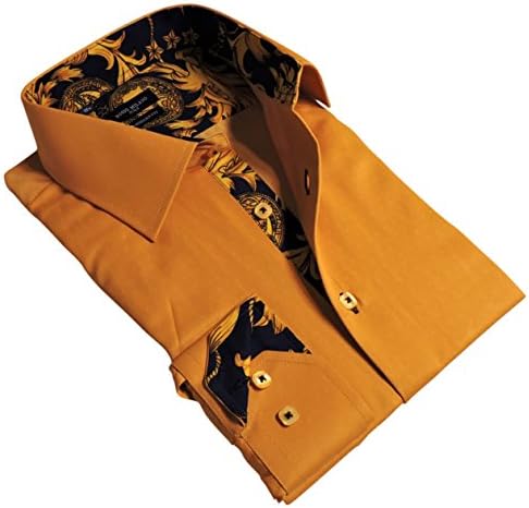 Rosso Milano's Mens Casual Brick Slim Fit Contrast Lining Button Down Dress Shirts