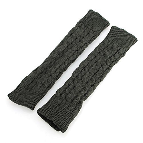 Aftermarket Women Lady Girl Knitted Crochet Long Soft gloves Winter Warmer Braided Arm Fingerless Gloves Stretchy Wamer Knitting Thumb Hole Gloves Mittens Winter Hand Warmer Great gif t for Xmas (Dark Grey) - Thumbnail 2