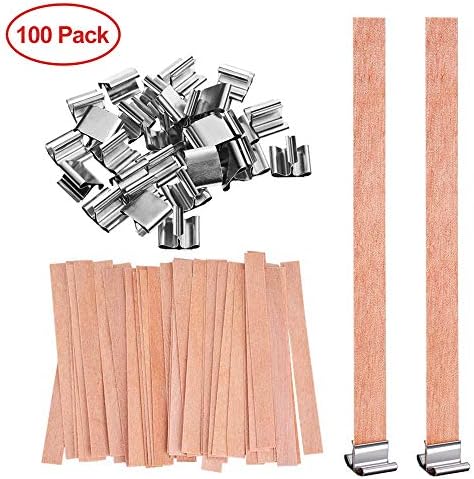 100 Pieces 5 inch Wood Natural Environmental-Friendly Candle Wicks with Iron Stand for Candle Making and Candle DIY Craft