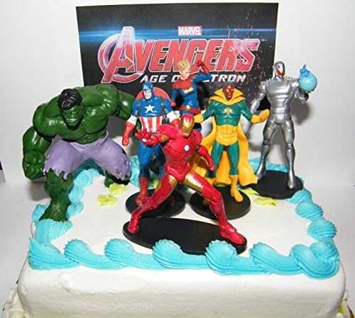Marvel Avengers Age of Ultron Figure Toy Set of 6 Deluxe Cake Toppers Party Favors with the Hulk, Iron Man, Ultron and Special Temporary Tattoo