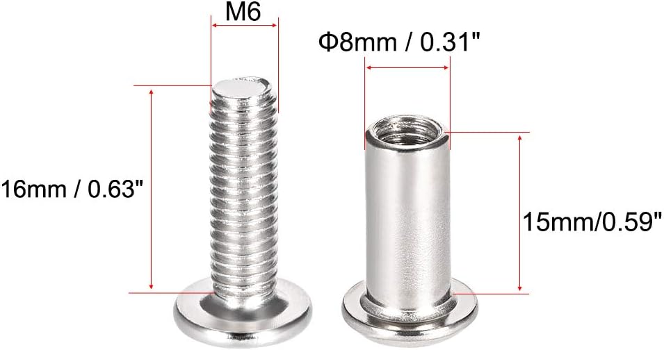 sourcing map Screw Post Fit for 5/16"(8mm) Hole Dia, Male M6x16mm Binding Bolts Leather Fastener Carbon Steel 10 Sets - Image 3