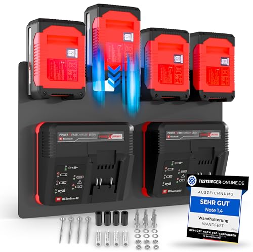 Wandfest Wall Mount for Einhell Batteries and Chargers, The Original, Glossy and Matt Side, Made in Austria, Robust Einhell Battery Holder for 1–4 Batteries