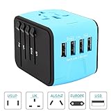 Cherry Juilt Universal Travel Adapter 4 USB Ports All in One International Power Adapter 3.4A 1500W Wall Charger European Adapter for UK,US, AU, Asia, India Covers 170+Countries (Blue)
