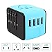 Cherry Juilt Universal Travel Adapter 4 USB Ports All in One International Power Adapter 3.4A 1500W Wall Charger European Adapter for UK,US, AU, Asia, India Covers 170+Countries (Blue) primary
