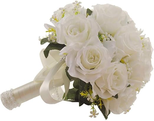 Amazon Co Jp ウェディング ブーケ バラ 造花 結婚式 花束 花嫁 豪華 フラワーガール ローズ 白 ホビー