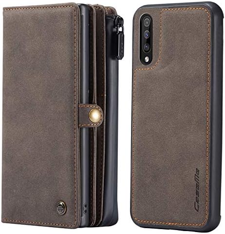 Samsung A30S A50S A50 Detachable Wallet case,HATA Samsung A30S A50S A50 Flip Leather Zipper Magnetic case 17 Card Slots Cash Pocket Headphone Cord Manager Wallet Purse for A30S(Brown)