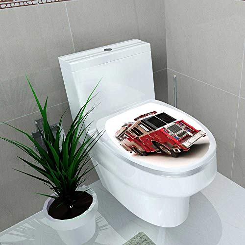 Auraise-home Toilet Seat Wall Stickers Paper Firetruck on a White p of a First Responder Series Lighted Night versionalso Decals DIY Decoration W11 x L13
