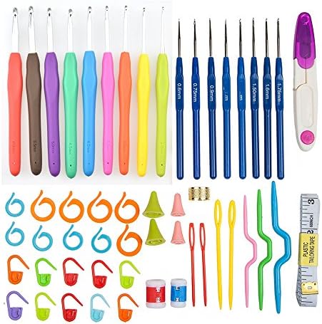 TOP SEWING DIY Beginner 52-Piece Crochet Kit Knitting Needles Full Sizes Hooks 0.6mm to 6.0mm Accesories Tools With Ergonomic Handles