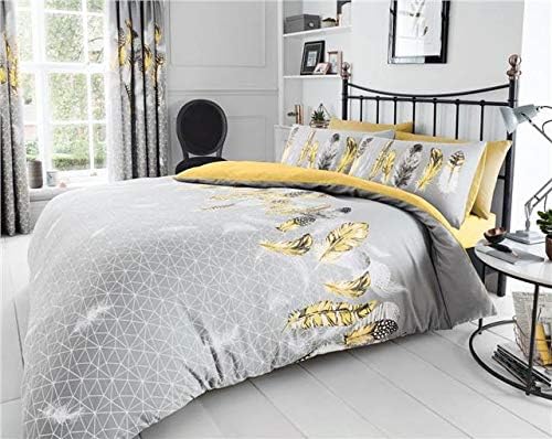 HomemakerGrey & ochre yellow dream catcher feathers quilt cover bedding duvet sets (King)