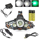 Boruit® Headlamp with Green Light –Green Coyote Hog Hunting Light – Green Fishing Head Lamp- Rechargeable, Green Backlight &amp; Adjustable Perfect Headlights for Camping, Running,Reading,Cycling, Caving