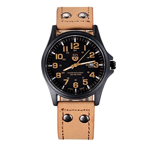 Clearance! Napoo Men's Classic Waterproof Date Leather Strap Sport Quartz Army Watch (B)