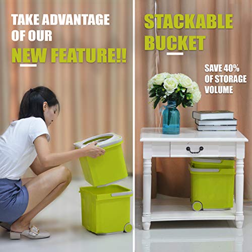 Umien Spin Mop and Bucket System - 360° Self Wringing Spinning Mop with Stackable Bucket On Wheels and 2 Machine Washable Microfiber Mop Heads - Easy to use and Store