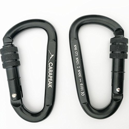 CARAPEAK 30kN Heavy Duty Screwgate Locking Snag-Free 4 Pack Set D Shape Carabiner, Strong Steel Clip for Gym, Hammock, Hunting Black