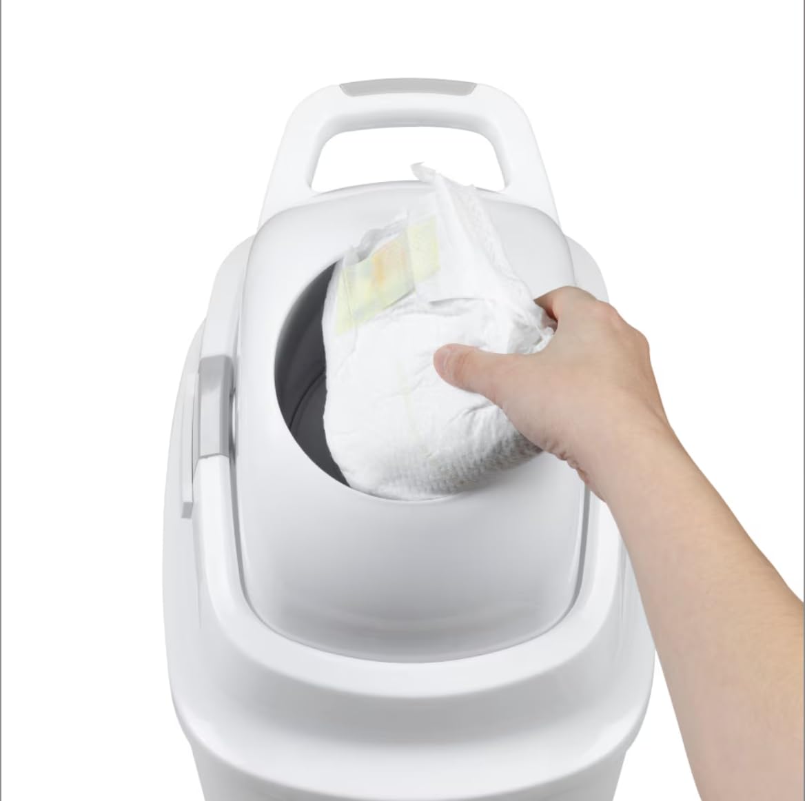 DIAPER CHAMP ONE Windeleimer - geruchsdicht - OHNE Nachfüllkassetten - funktioniert mit normalen herkömmlichen Tüten, Müllbeutel - für ca. 30 Windeln - beige, weiß 9