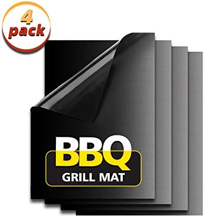 BBQ Grill Mats Alanda Non-stick Cooking Mats Set of 4 Baking Mat Reusable and Easy to Clean Works on Gas Charcoal Electric Grill and More - 15.75 X 13 Inch Black
