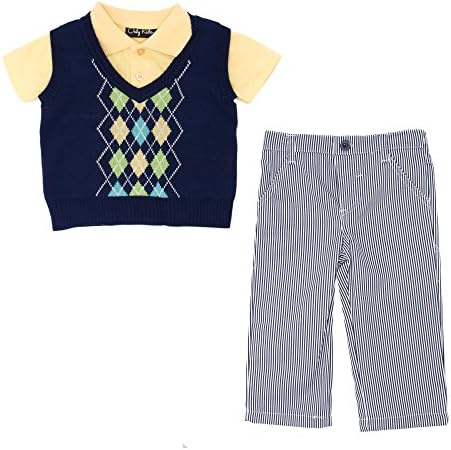 Only Kids Baby Boys Argyle Vneck Sweater Vest Polo &amp; Pants Clothing Set, 3/6 Mo