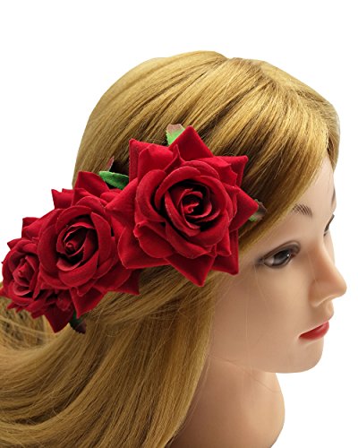Sanrich 6pcs Rose Flower Hair Pins U Shaped Wedding Hair Clips Photo Shoot Flowers (red) - Thumbnail 4