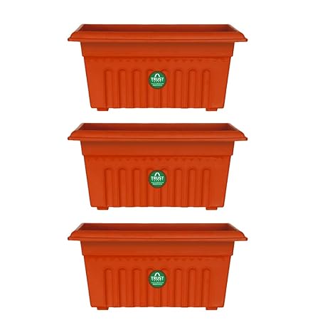 TrustBasket UV Treated Rectangular Plastic Planter (18 inches) - Terracotta Color - Set of 3