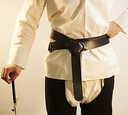 NauticalMartMedieval-LARP-Reenactment-Viking-Battle Ready Black Leather Wrap Around Knights Belt 2" Wide