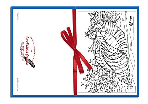 Beach and Sea Greeting Note Cards to Colour for Adults and Children | 12 Birthday or Thank You Cards | Blue Envelopes Included - Thumbnail 3