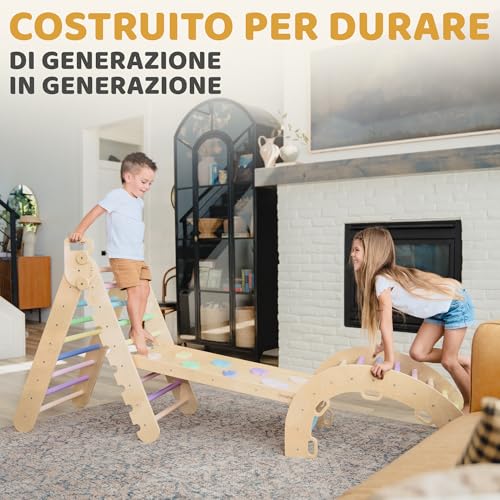 Duanico® 9in1 Montessori Large Triangle 1-7+ Years - 5 Adjustable Angles - Wooden Gym Set with Montessori Arch and Climbing Ramp for Kids Outdoor and Indoor