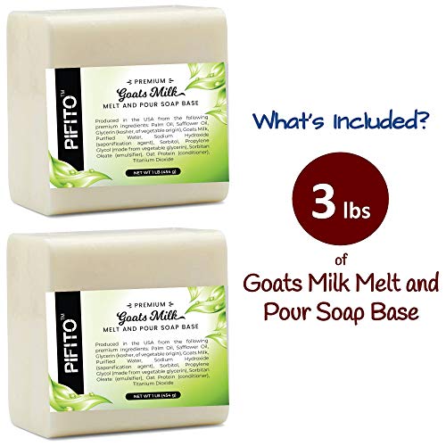 Pifito Premium Goats Milk Melt and Pour Soap Base (3 lb) - 100% Natural Glycerin Soap Base - Luxurious Soap Making Supplies
