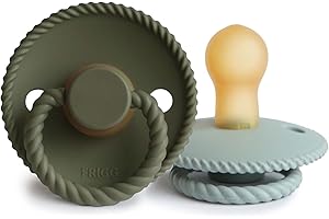 FRIGG Rope Natural Rubber Baby Pacifier | Made in Denmark | BPA-Free (Olive/Sage, 0-6 Months)