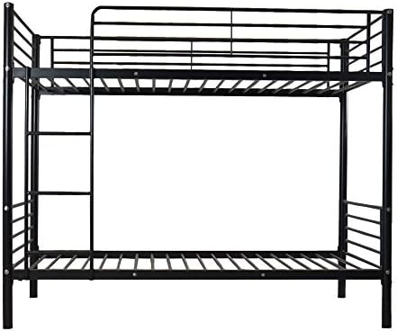 Miyahome Twin Over Twin Metal Bunk Bed with Heavy Duty Frame, Ladder & Safety Rails for Kids Teens Children Adults, Bedroom Dorm, Quick to Assemble, Black