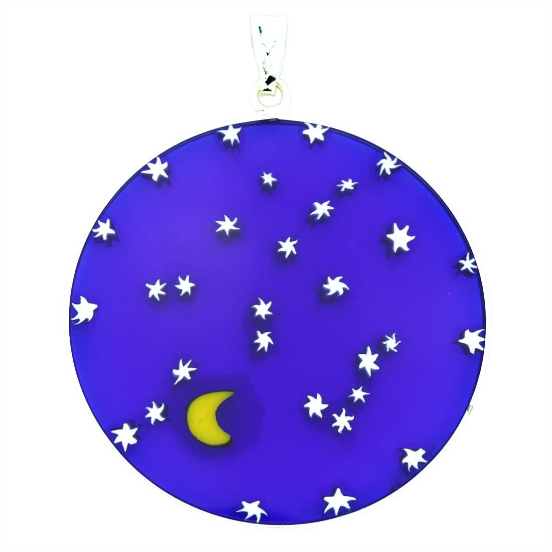 Glass Of Venice Murano Glass Millefiori Pendant Starry Night in Silver Frame 1-1/2"