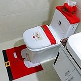 GIM Christmas Decor Happy Santa Toilet Seat Cover and Rug Set for Bathroom (Santa Claus)