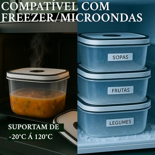 Kit 5 Potes Herméticos para Geladeira com Tampa Plástica Transparente - Armazena Alimentos, Antivazamento, Ideal para Freezer/Microondas, Livre de BPA