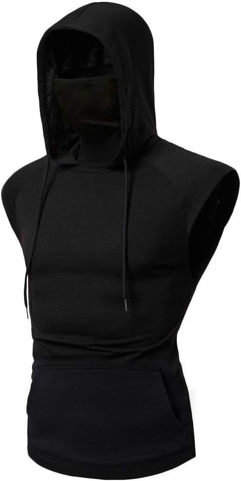 Mens Mask Hooded Sweatshirt Skull Pattern Long/Short Sleeve Training Pullover Costum