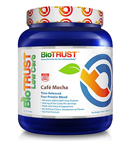 BioTrust Low Carb Natural and Delicious Protein Powder Whey & Casein Blend from Grass-Fed Hormone Free Cows - Café Mocha (3-pack)