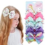 6pcs/Set 5 Inches JOJO Siwa Bows Hair Bows Alligator Clips for Girls Unicorn Grosgrain Ribbon Hair Barrettes Accessories for Toddler Kids