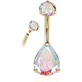PEAKLINK Titanium Belly Button Ring 14G Belly Jewelry with Double CZ Navel Bar Internally Threaded Belly Barbell Navel Jewelry Navel Belly Piercing for Women 10mm