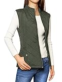 Allegra K Women's Zip Up Front Stand Collar Quilted Padded Vest Green S