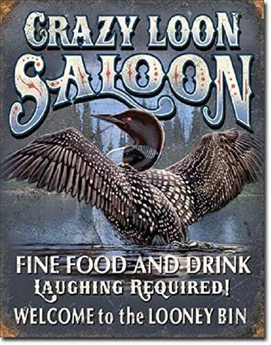 SRongmao Crazy Loon Saloon Ducks Unlimited Hunt Cabin Funny Wall Art Decor Tin Metal Tin Sign 8x12in