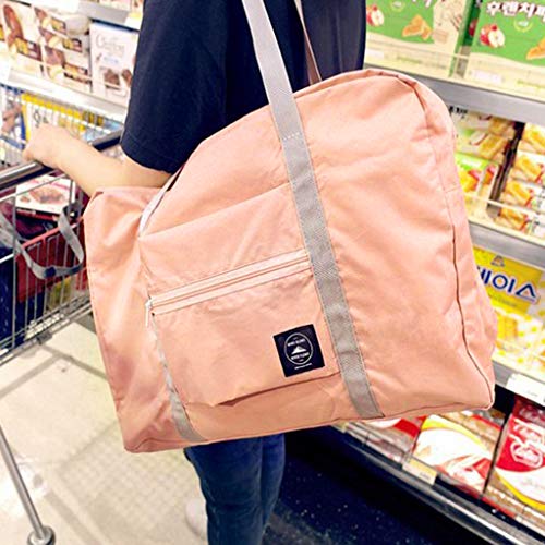 Wandf Foldable Travel Duffel Bag Luggage Sports Gym Water Resistant Nylon Travel Foldable Duffel Bag for Women Men (Pink)